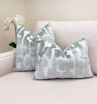 Mist Green Glyph Velvet Throw Pillow