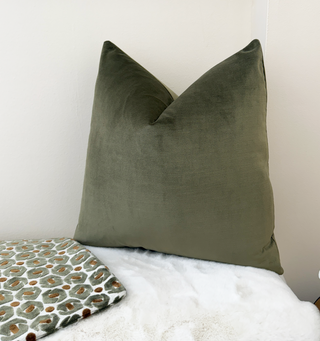 Olive Green Solid Velvet Pillow
