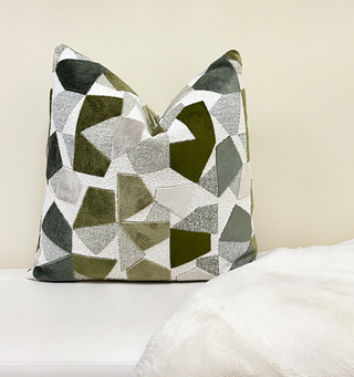 Green Fragments Velvet Throw Pillow