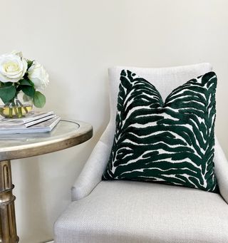 Deep Emerald Zebra Velvet Throw Pillow