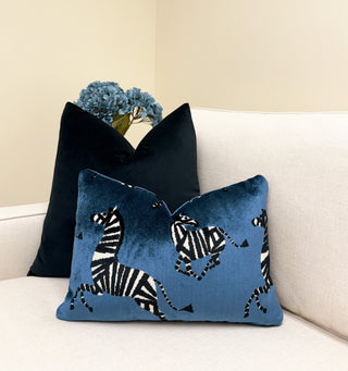 Blue Zebra Velvet Throw Pillow