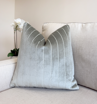 Sage Stripe Velvet Throw Pillow