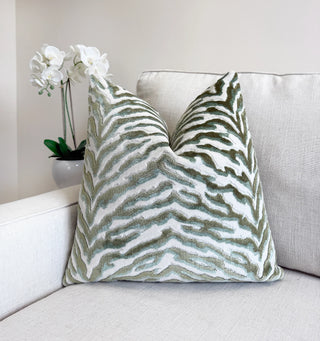 Moss Zebra Velvet Throw Pillow