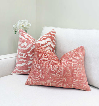 Coral Aztec Velvet Throw Pillow
