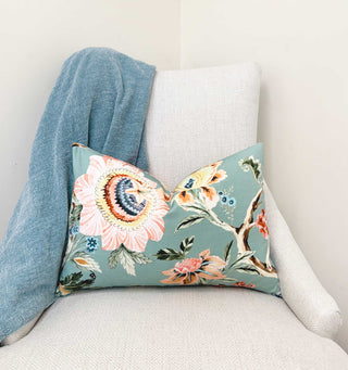 Aqua Bloom Throw Pillow