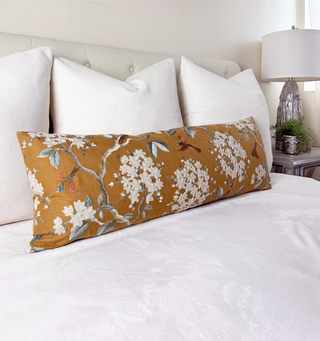 Camel Floral Embroidered Throw Pillow