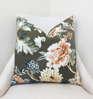 Olive Bloom Throw Pillow