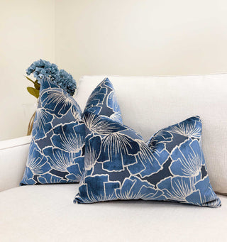 Indigo Petals Velvet Throw Pillow