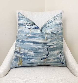 Blue Heron Embroidered Throw Pillow