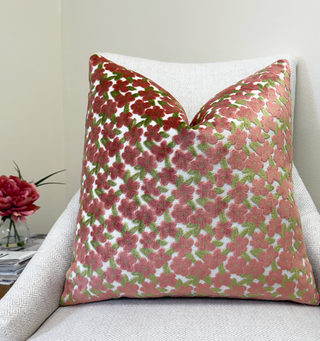 Coral Daisy Velvet Throw Pillow