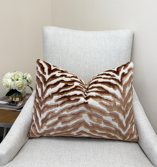 Caramel Zebra Velvet Throw Pillow