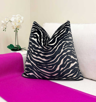 Black Zebra Velvet Throw Pillow