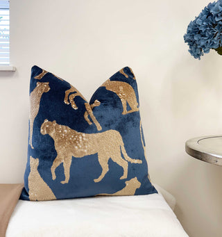 Indigo Cheetah Velvet Throw Pillow