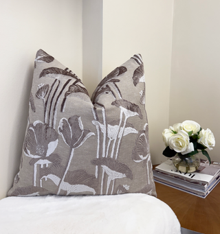 Mushroom Poppy Velvet Throw Pillow