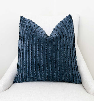 Navy Stripe Chenille Throw Pillow