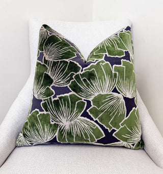 Emerald Petals Velvet Throw Pillow