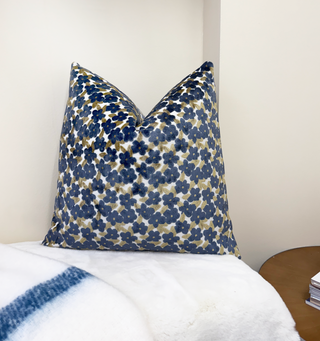 Navy Daisy Velvet Throw Pillow