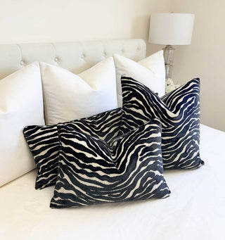Black Zebra Velvet Throw Pillow