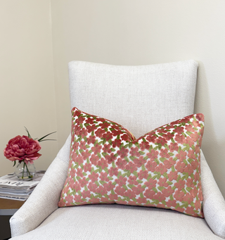 Coral Daisy Velvet Throw Pillow