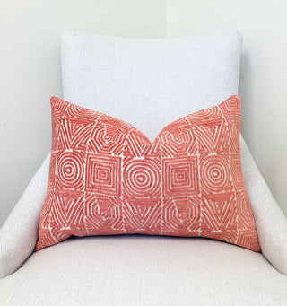 Coral Aztec Velvet Throw Pillow