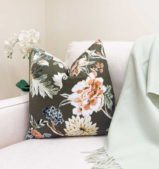 Olive Bloom Throw Pillow