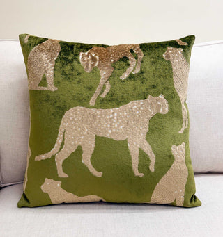Forest Green Cheetah Velvet Throw Pillow