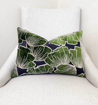 Emerald Petals Velvet Throw Pillow
