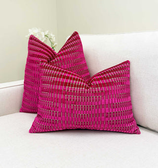 Magenta Geometric Velvet Throw Pillow