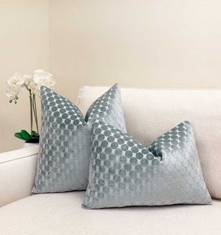 Aqua Mist Dot Velvet Throw Pillow