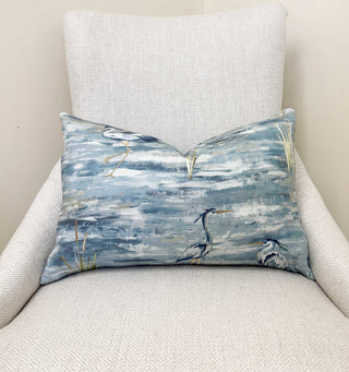 Blue Heron Embroidered Throw Pillow