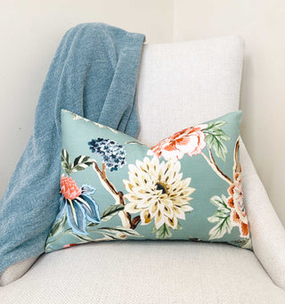 Aqua Bloom Throw Pillow
