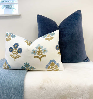Ocean Embroidered Block Print Throw Pillow