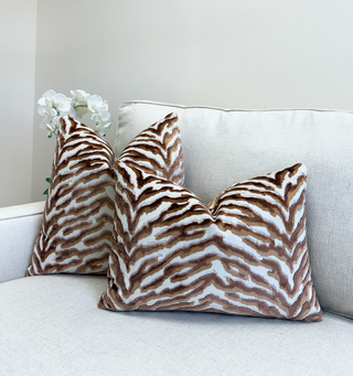 Caramel Zebra Velvet Throw Pillow