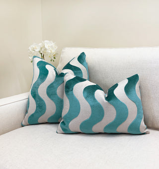 Turquoise Flow Velvet Throw Pillow