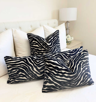 Black Zebra Velvet Throw Pillow