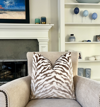 Taupe Cream Zebra Velvet Throw Pillow