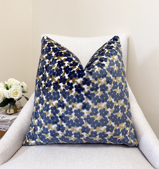 Navy Daisy Velvet Throw Pillow