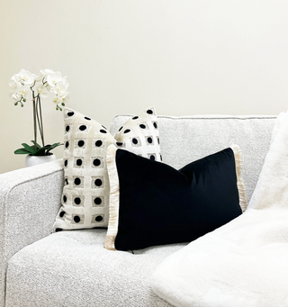 Domino Cream Black Velvet Throw Pillow