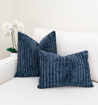 Navy Stripe Chenille Throw Pillow