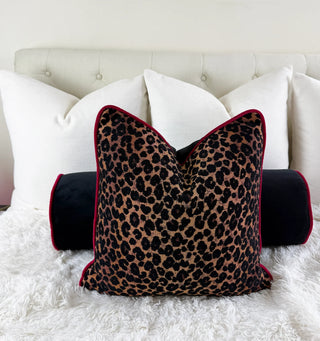 Leopard Noir Welted Throw Pillow