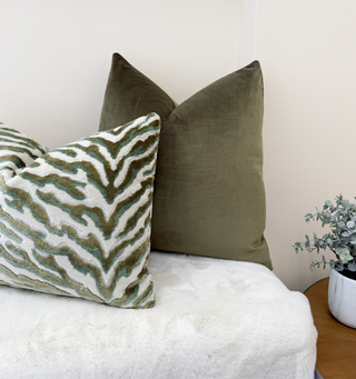 Olive Green Solid Velvet Pillow