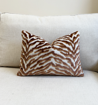 Caramel Zebra Velvet Throw Pillow