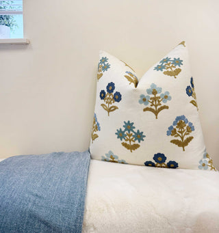 Ocean Embroidered Block Print Throw Pillow