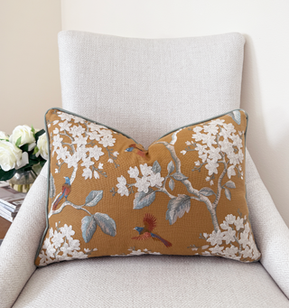 Camel Floral Embroidered Throw Pillow
