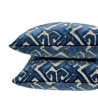 Mariner Blue Tribal Velvet Throw Pillow