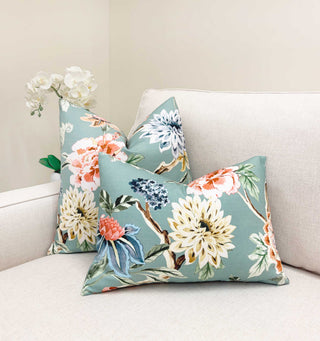 Aqua Bloom Throw Pillow