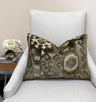 Olive Kilim Velvet Throw Pillow