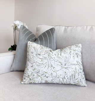 Cream Botanical Embroidered Throw Pillow