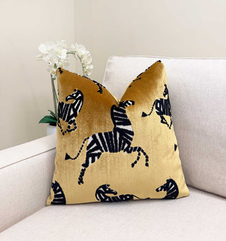 Honey Gold Zebra Velvet Throw Pillow