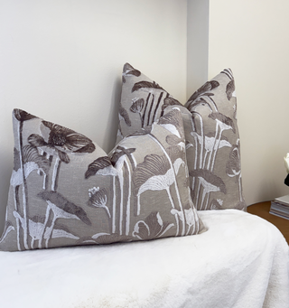 Mushroom Poppy Velvet Throw Pillow